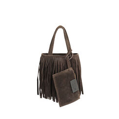 Mini bag con frange testa di moro in camoscio, Primadonna, 260805168CMMOROUNI, 001a