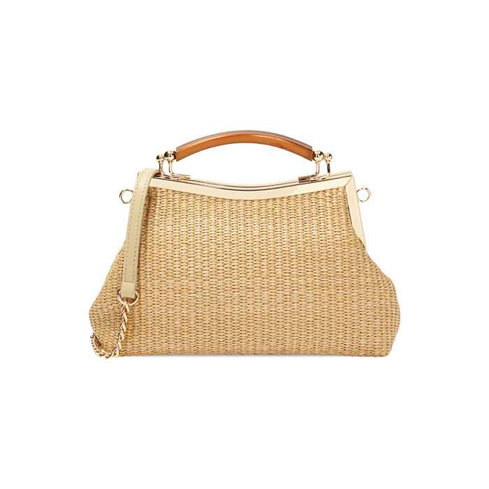 Mini bolsa de mujer beige de rafia, Primadonna, 255125522RFBEIGUNI