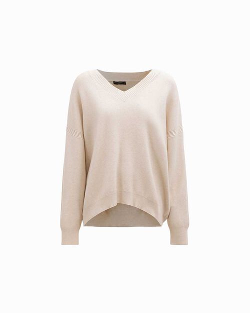 Pull cr&egrave;me oversize col en V, CREAM