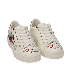 Sneakers bianche con pietre e stampe cartoon, Primadonna, 15E908470EPBIAN036, 002a