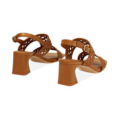 Sandalo donna cognac intrecciato, tacco 5,5 cm, Primadonna, 25P550002EICOGN035, 004 preview