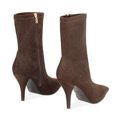 Botines en microfibra marrón oscuro con tacón de 9 cm, Primadonna, 262744605MFMORO035, 005 preview