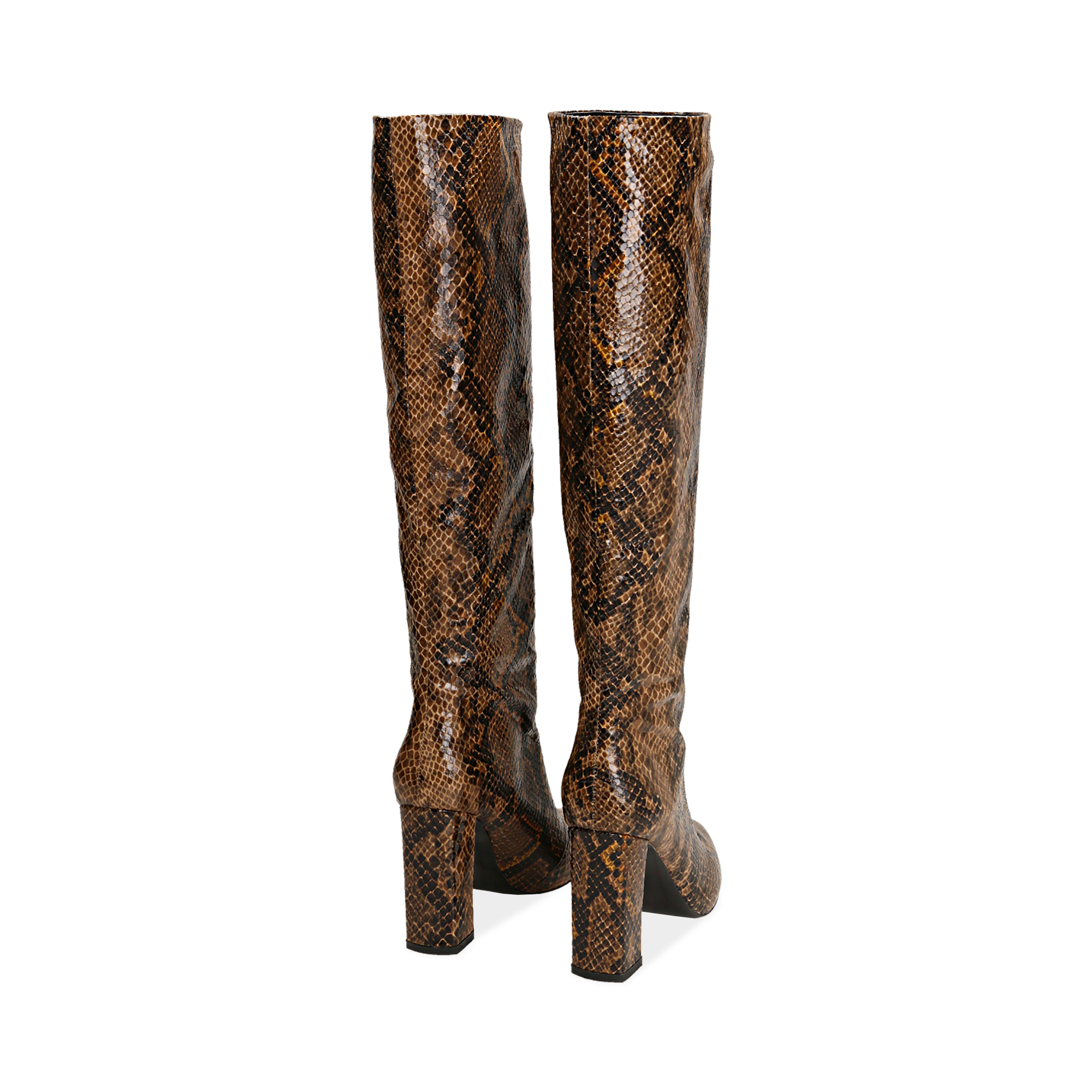 Stivali marroni in eco-pelle stampa pitone, tacco 9,5 cm | Primadonna  Collection
