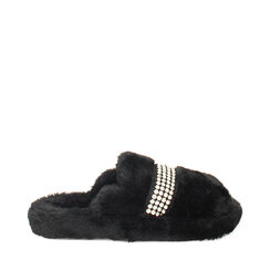 Pantoufles noires en fourrure synthétique avec semelle en caoutchouc, Primadonna, 264753241FUNERO035, 001a