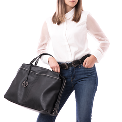 Borsa grande nera in eco-pelle , 