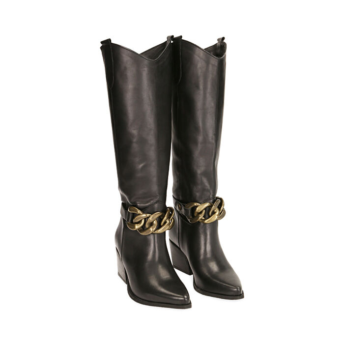 Camperos da donna neri in pelle, tacco 7 cm | Primadonna Collection