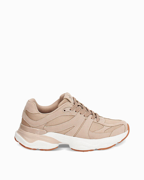 Sneakers beige con dettagli contemporanei, BEIGE
