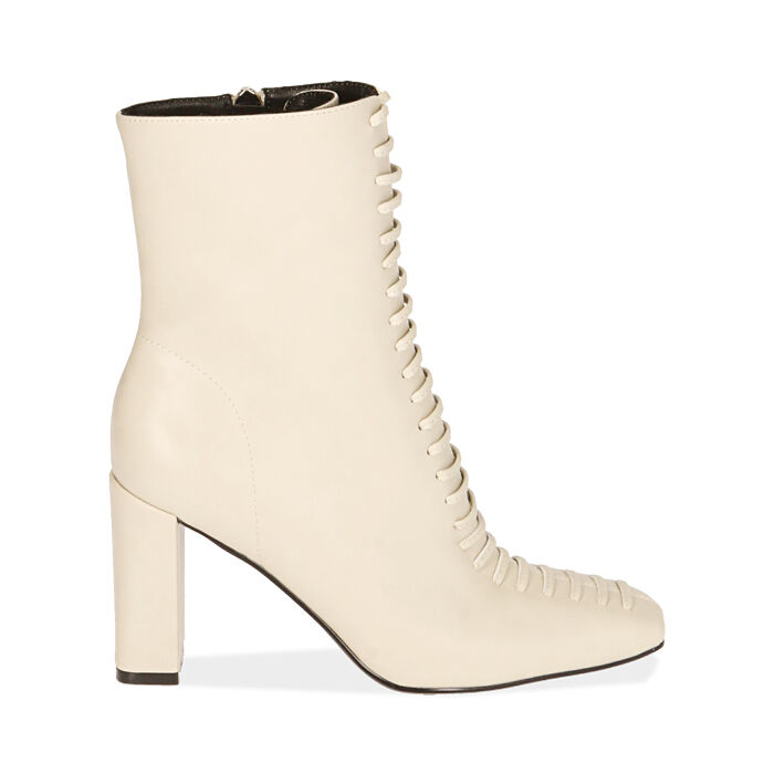 Botines para mujer color crema, tacón 8,5 cm | Primadonna Collection
