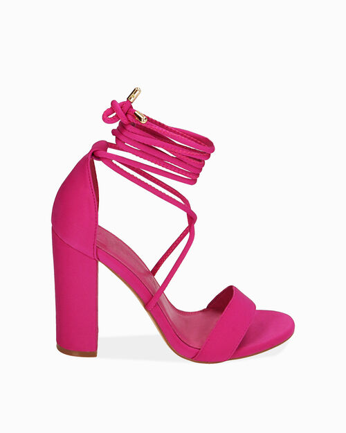 Sandali lace-up fucsia in tessuto, tacco 10,5 cm, FUCHSIA