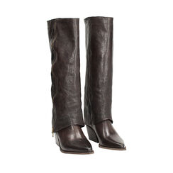 Stivali texani in vera pelle testa di moro con zip laterale ottone, Primadonna, 268038003PAMORO036, 002a
