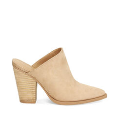 Sabot donna taupe in microfibra, tacco largo 9,5 cm, Scarpe, 253086318MFTAUP036, 001a