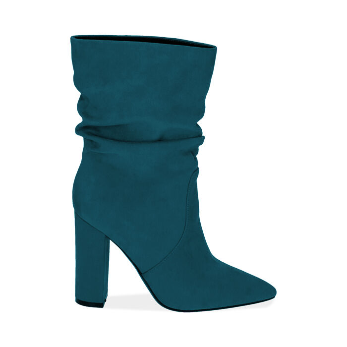 Ankle boots petrolio in microfibra, 10,5 cm , SOLDES, 182134130MFPETR036