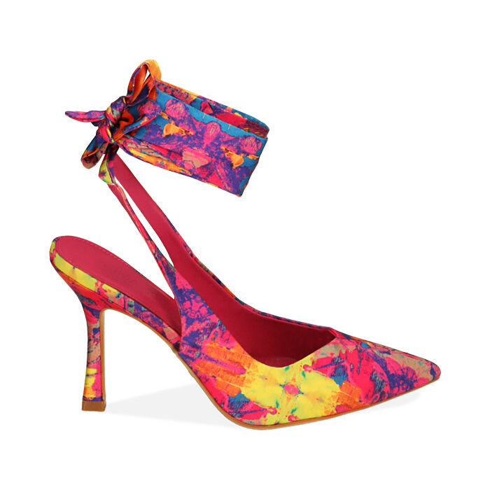 Décolleté lace-up multicolor in raso, tacco 9 cm, Primadonna, 212111316RSMUFU035