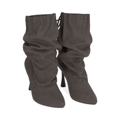Ankle boots grigi in microfibra, 8,5 cm , Soldés, 182180110MFGRIG035, 002 preview
