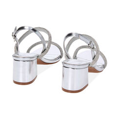 Sandali argento in laminato con pietre, tacco 5,5 cm, Primadonna, 232770365LPARGE038, 003 preview