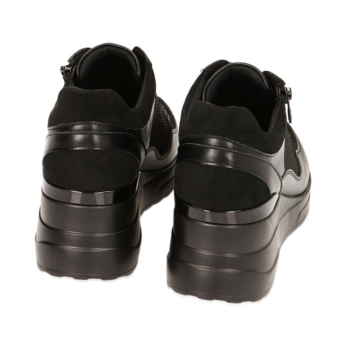 Sneakers donna nere in tessuto zeppa 6 cm Primadonna Collection