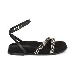 Sandali bassi donna neri in microfibra e pietre, Primadonna, 254939567MPNERO035, 001 preview