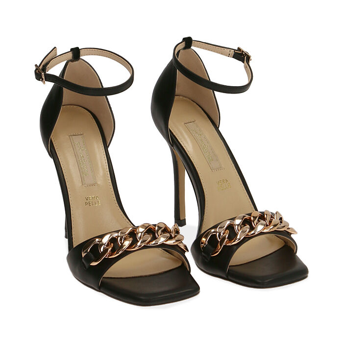 Sandali neri con catena, tacco 10,5 cm | Primadonna Collection