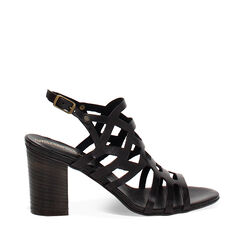 Sandalia con tacón mujer negra en cuero vacuno, Primadonna, 257239909VANERO035, 001a