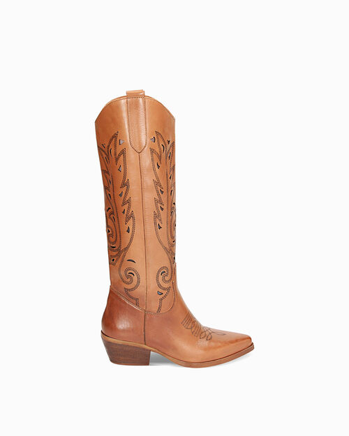 Botas vaqueras de cuero en color co&ntilde;ac, 