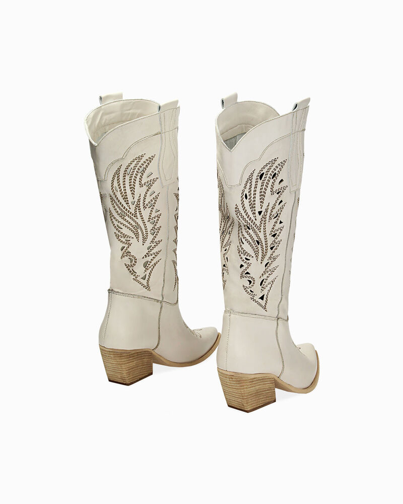 Stivali texani in pelle panna, tacco 7 cm image number null