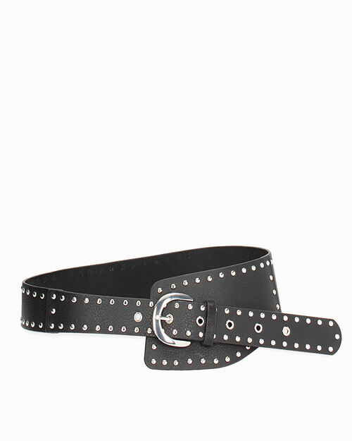 Ceinture noire avec clous argent&eacute;s, BLACK