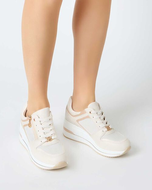 Sneakers donna beige in tessuto, BEIGE