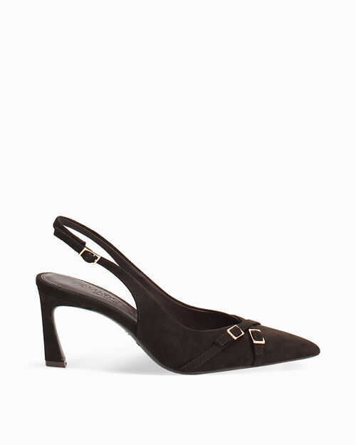 D&eacute;collet&eacute;s slingback marron fonc&eacute; talon 7,5 cm, DK BROWN