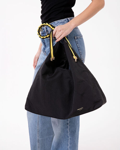 Borsa a spalla nera con doppia tasca, BLACK