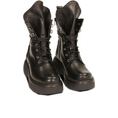 Botas militares de cuero negro, tacón de 6 cm., Primadonna, 20L620021PENERO035, 002a