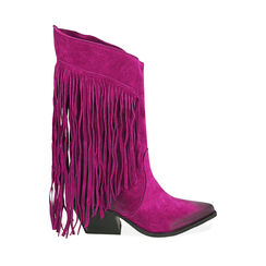 Camperos en daim fuchsia à franges, talon de 7 cm, Primadonna, 20L640190CMFUCS036, 001a
