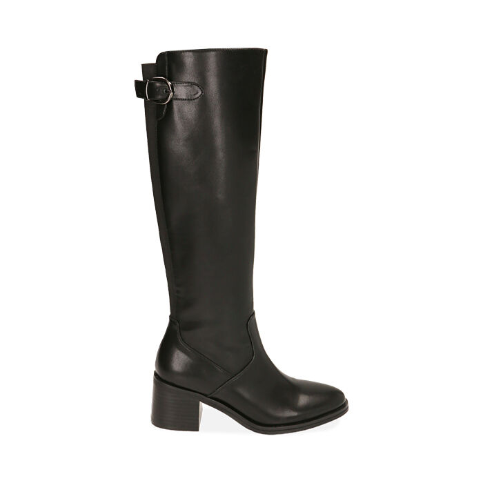 Stivali neri con fibbia, tacco 6,5 cm , Special Price, 203080041EPNERO036