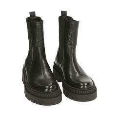 Bottines Chelsea plates en cuir noir, 207743801PENERO036, 002a