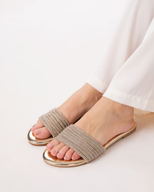 ZAPATOS FLAT SINTETICO PIEDRAS OROG, GOLD
