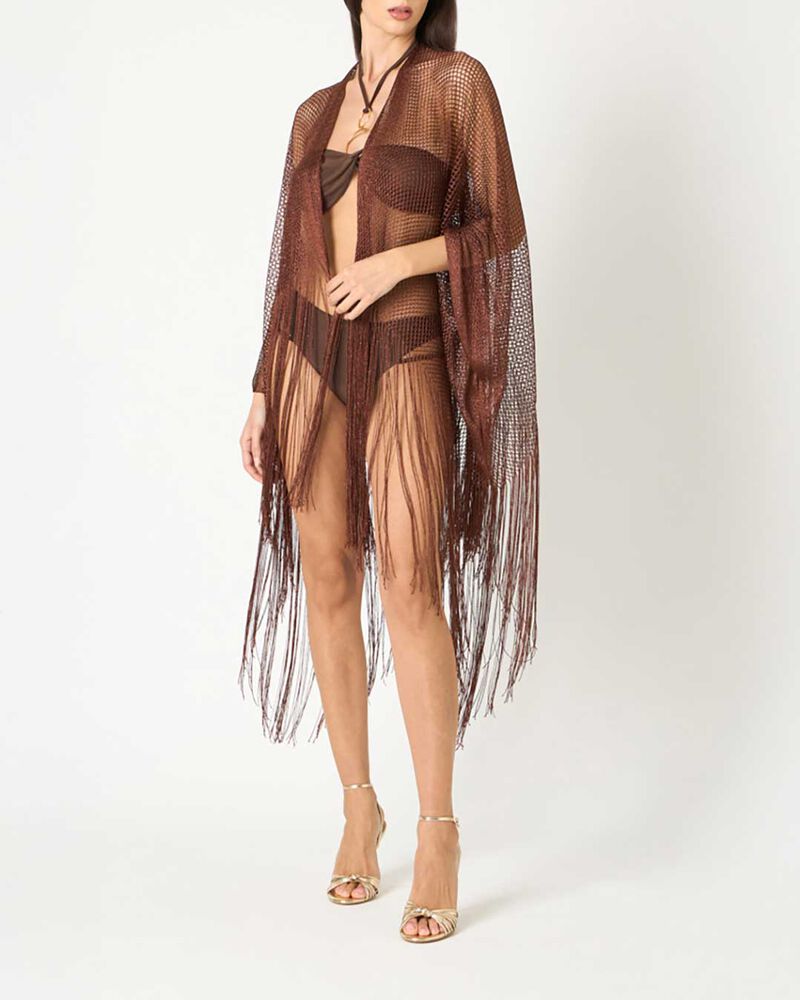 Poncho donna bronzo in tessuto laminato image number null