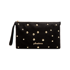 Pochette nera in microfibra con boules dorate,