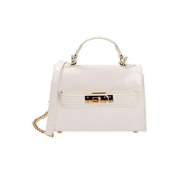 Borsa a trapezio bianca in vernice, Primadonna, 215124555VEBIANUNI