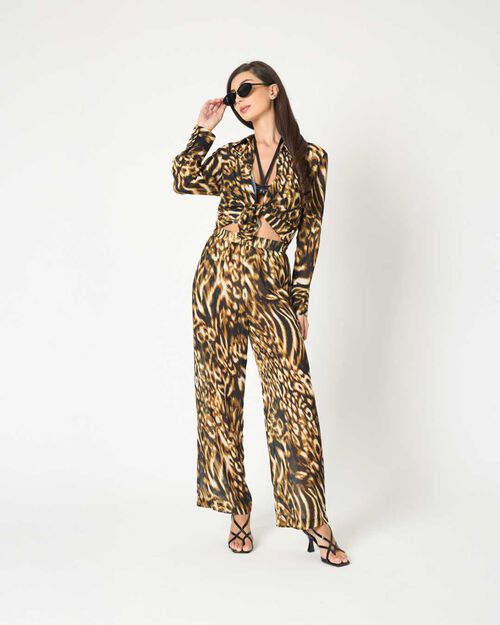 Camisa mujer negro-dorado en tejido, 