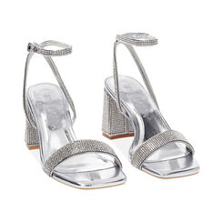 Sandalo donna argento luminoso, tacco gioiello 7,5 cm, Primadonna, 254924216LPARGE035, 003 preview