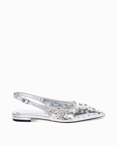 Ballerine slingback donna argento con borchie, SILVER