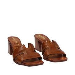 Mules open toe cognac in pelle tacco 7 cm, Primadonna, 277253416PECOGN035, 002a