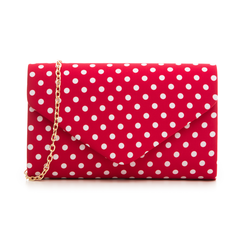 Clutch rossa in raso a pois bianchi,