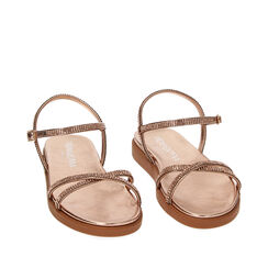 Sandales plates rose-or en laminé avec pierres, Primadonna, 232734204LPRAOR035, 002a