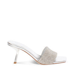 Mules open toe para mujer plateadas en laminado y piedras, Primadonna, 252137802LPARGE035, 001a