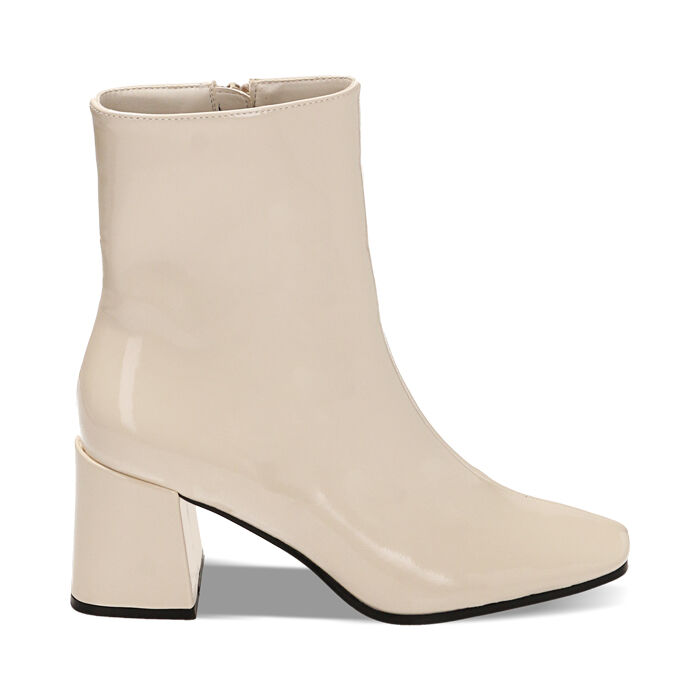 Stivaletti panna in vernice, tacco 7 cm, Primadonna, 224982206VEPANN041