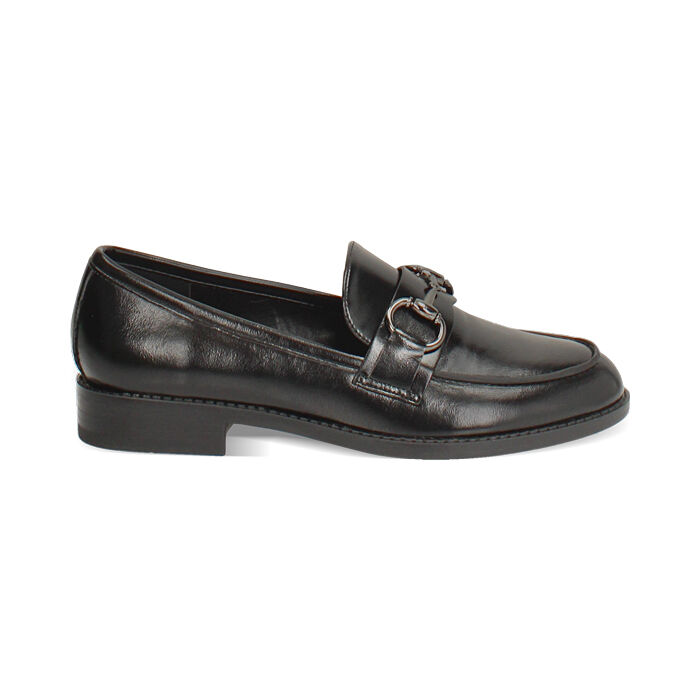 Mocasines de charol negros para mujer con suela de goma, Primadonna, 264904755EUNERO037