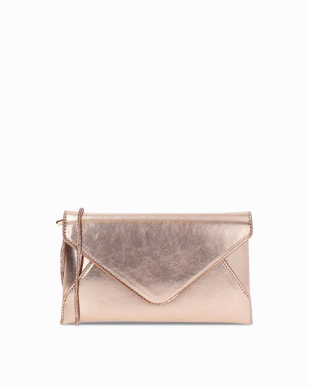 Borsa a tracolla rosa-oro con dettagli luminosi