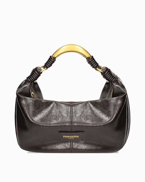 Borsa a mano testa di moro con dettagli dorati, DK BROWN