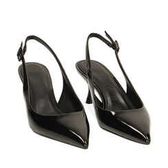 Décolleté slingback nere in vernice, tacco 6 cm, 232118215VENERO035, 002a