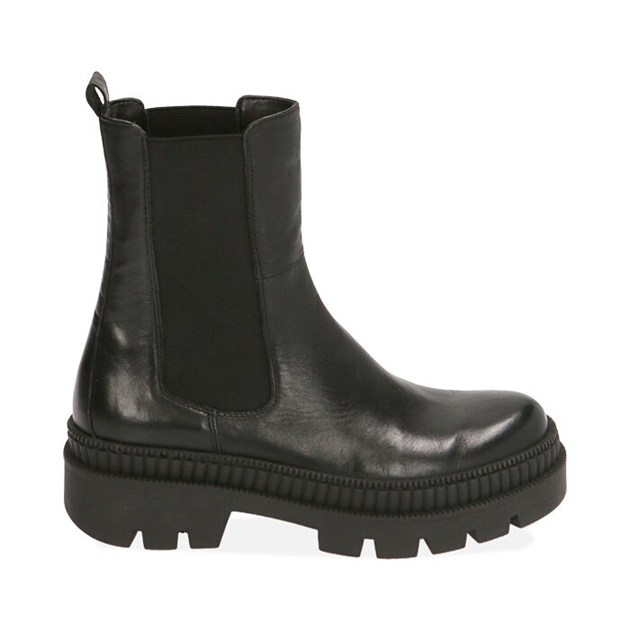Bottines Chelsea plates en cuir noir, Primadonna, 207743801PENERO037